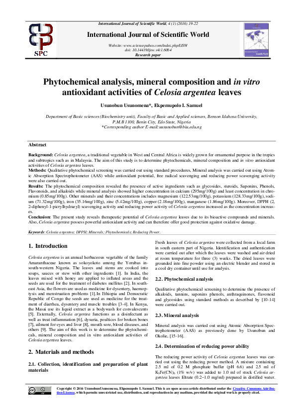 (PDF) Phytochemical analysis, mineral composition and in vitro ...