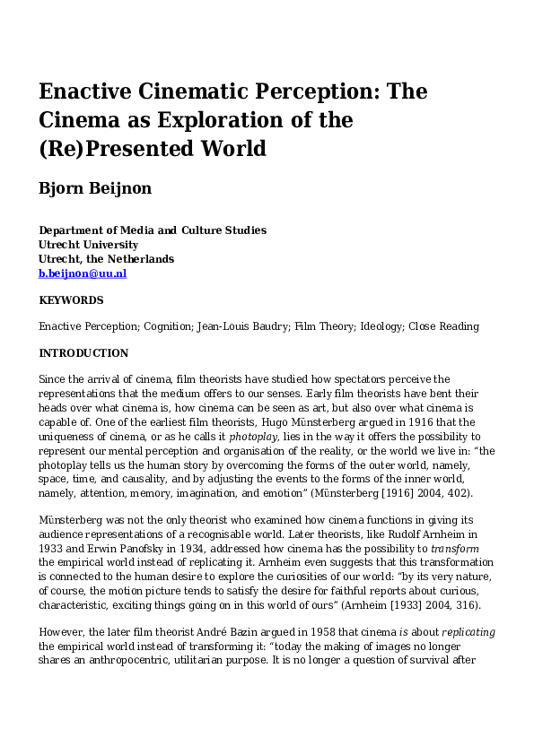 (PDF) Enactive Cinematic Perception: The Cinema as Exploration of the ...