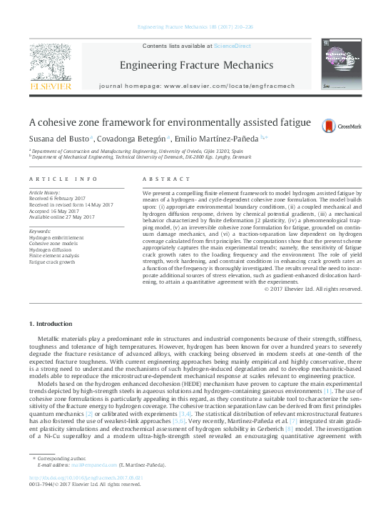 (PDF) A cohesive zone framework for environmentally assisted fatigue