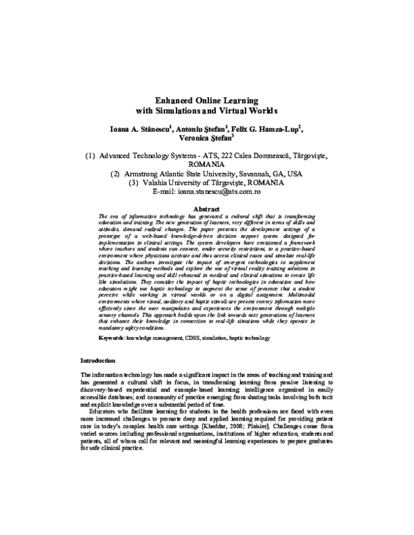 (PDF) Enhanced Online Learning with Simulations and Virtual Worlds