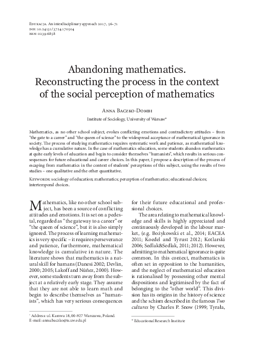 (PDF) Abandoning mathematics. Reconstructing the process in the context ...