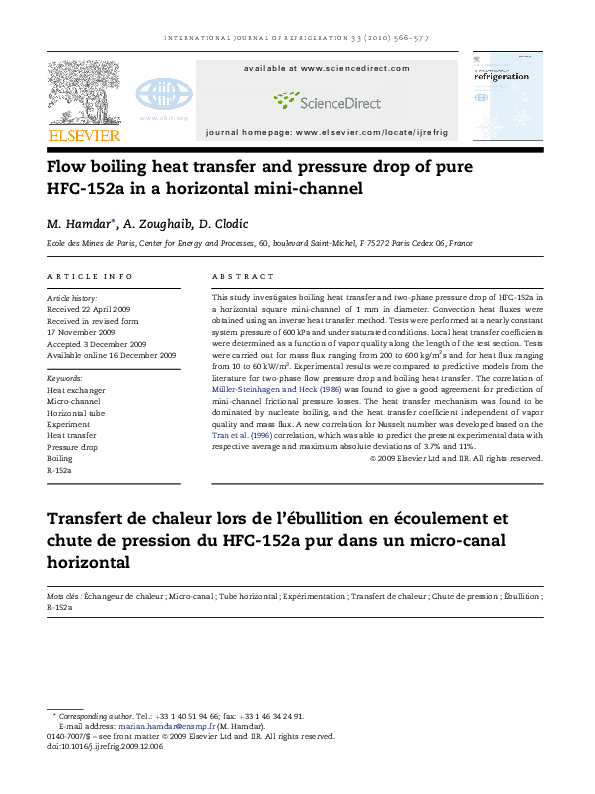 (PDF) Flow boiling heat transfer and pressure drop of pure HFC-152a in ...