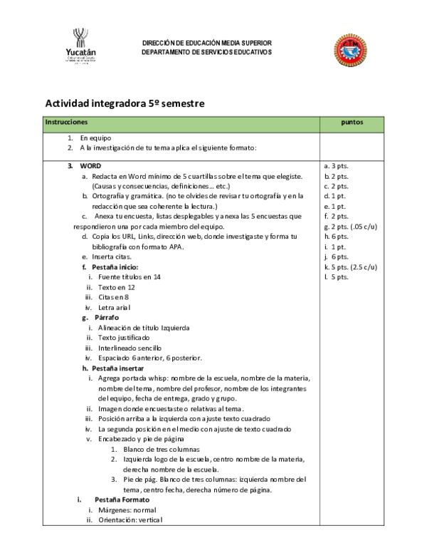 (DOC) Actividad integradora 5º semestre Instrucciones puntos ire