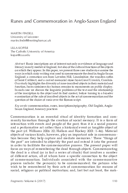 (PDF) Runes and Commemoration in Anglo-Saxon England