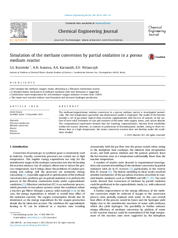 (PDF) Simulation of the methane conversion by partial oxidation in a ...