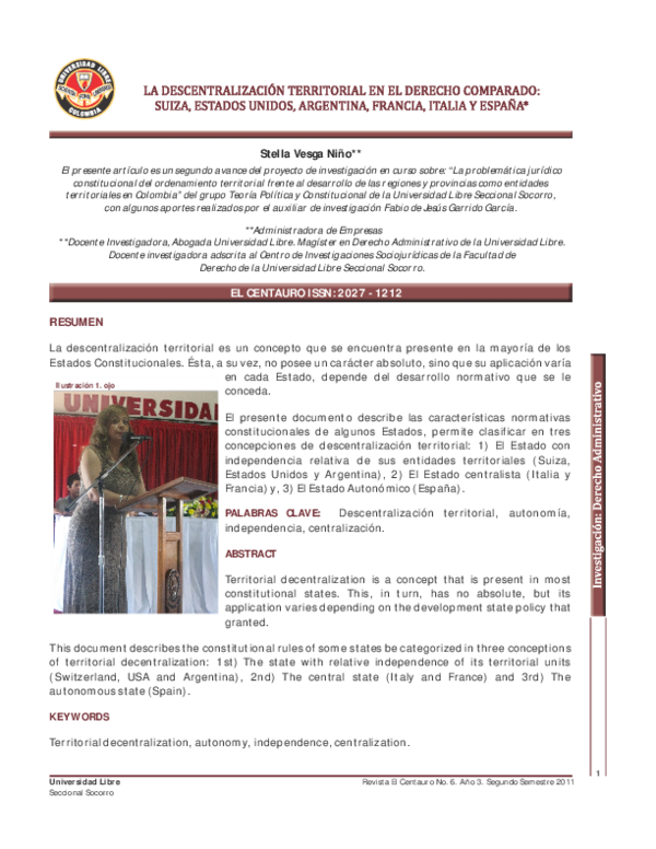 LA DESCENTRALIZACION TERRITORIAL EN EL DERECHO COMPARADO