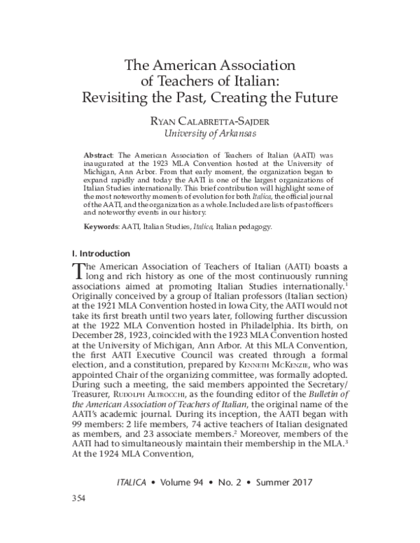 (PDF) The American Association of Teachers of Italian: Revisiting the ...