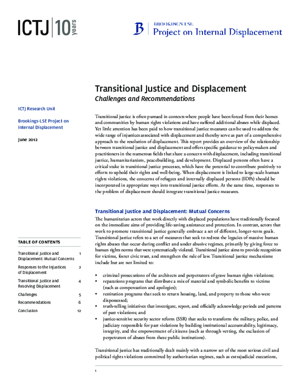 (PDF) Transitional Justice and Displacement Challenges and Recommendations