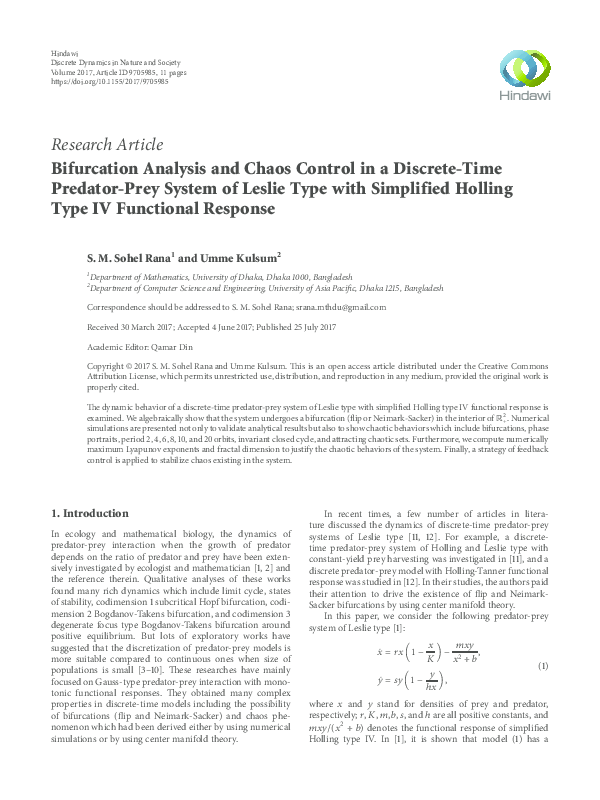 (PDF) Bifurcation Analysis and Chaos Control in a Discrete-Time ...