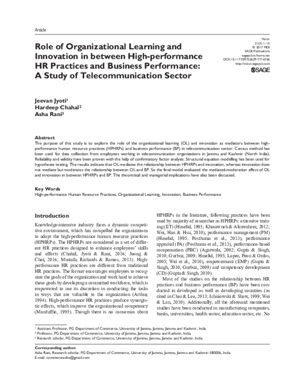(PDF) Role of Organizational Learning and Innovation in between High ...