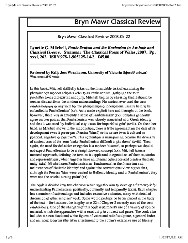 (PDF) L. G. Mitchell, "Panhellenism and the Barbarian in Archaic and ...