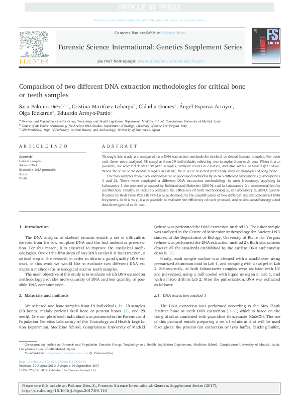 (PDF) Comparison of two different DNA extraction methodologies for ...