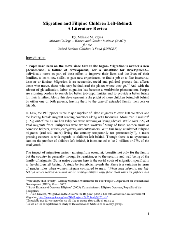 (PDF) Migration and Filipino Children Left-Behind: A Literature Review