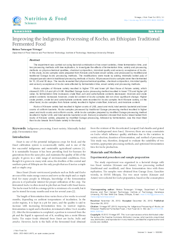 (PDF) Nutrition & Food Improving the Indigenous Processing of Kocho, an ...