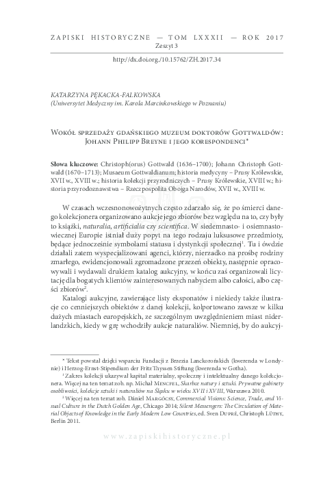 (PDF) Wokół sprzedaży gdańskiego muzeum doktorów Gottwaldów Johann