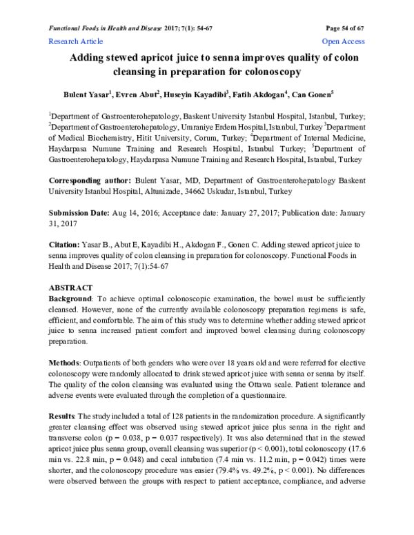 (PDF) Adding stewed apricot juice to senna improves quality of colon