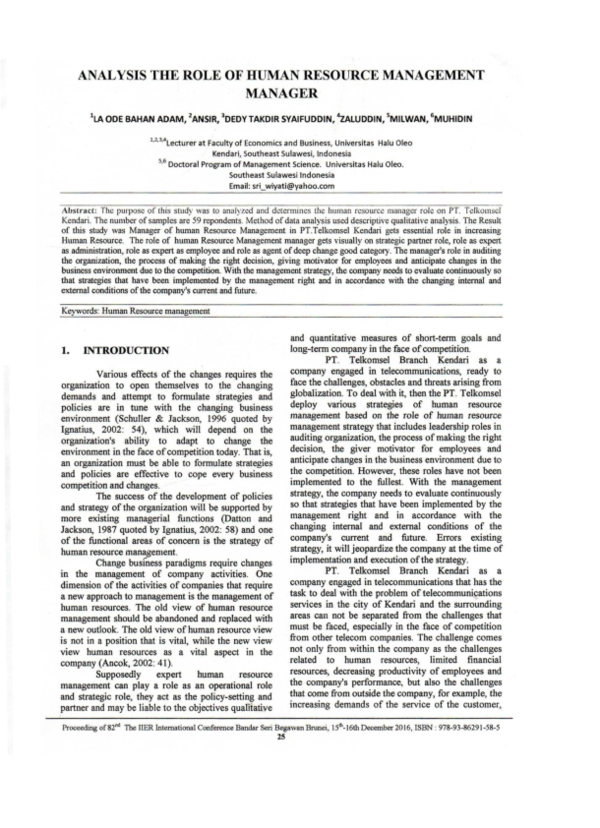 (PDF) ANALYSIS THE ROLE OF HUMAN RESOURCE MANAGEMENT MANAGER