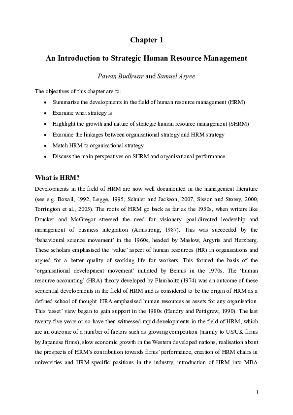 (DOC) Chapter 1 An Introduction to Strategic Human Resource Management