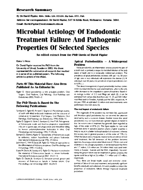 (PDF) Microbial Aetiology Of Endodontic Treatment Failure And