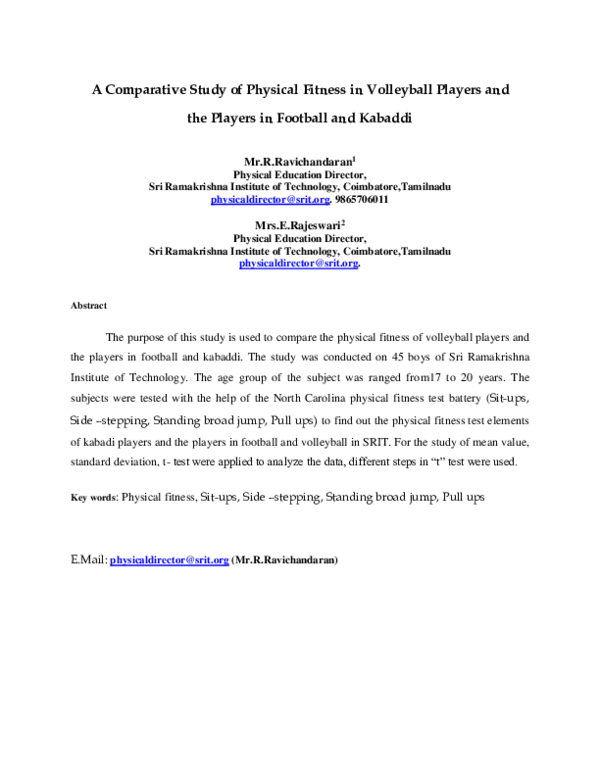 (DOC) A Comparative Study of Physical Fitness in Volleyball Players and ...