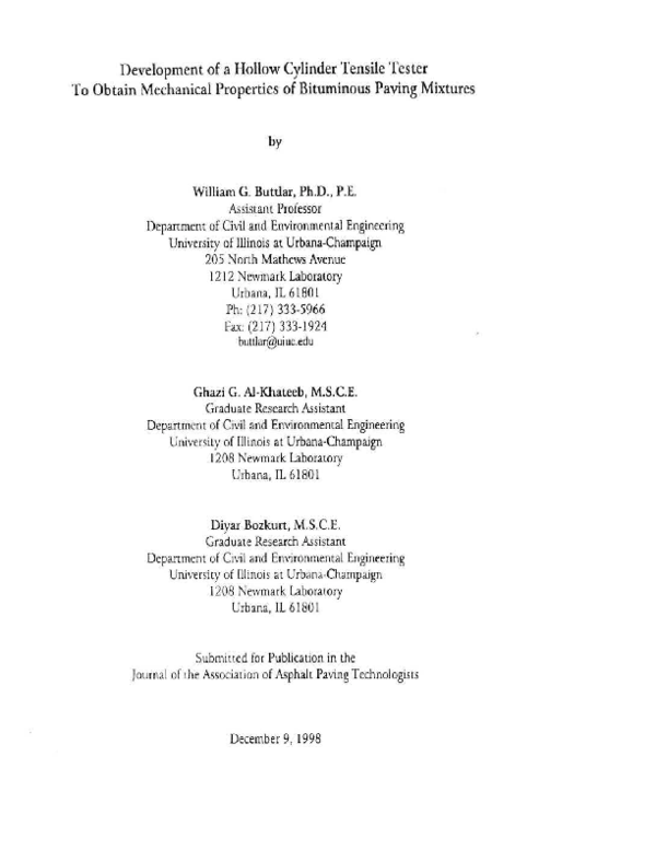 (PDF) Development of a Hollow Cylinder Tensile Tester To Obtain ...