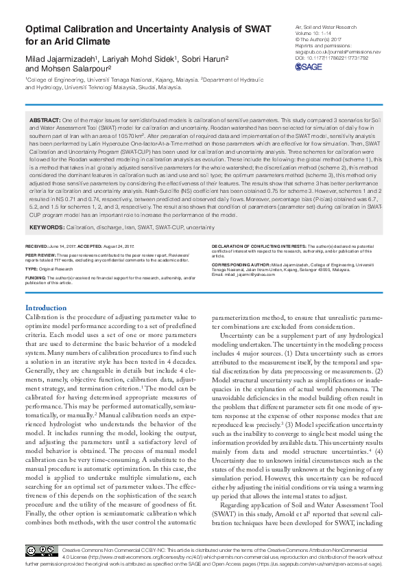(PDF) Optimal Calibration and Uncertainty Analysis of SWAT for an Arid ...