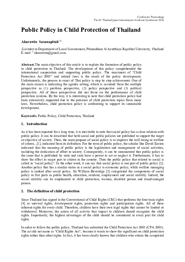 (PDF) Public Policy in Child Protection of Thailand Akarawin