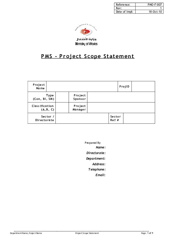 (DOC) PMS -Project Scope Statement Project Name ProjID Type (Con, BI ...