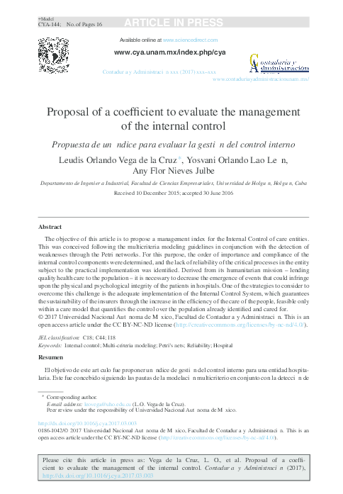Proposal of a coefficient to evaluate the management of the internal ...