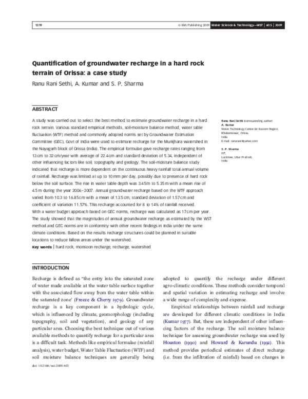 (PDF) Quantification of groundwater recharge in a hard rock terrain of ...