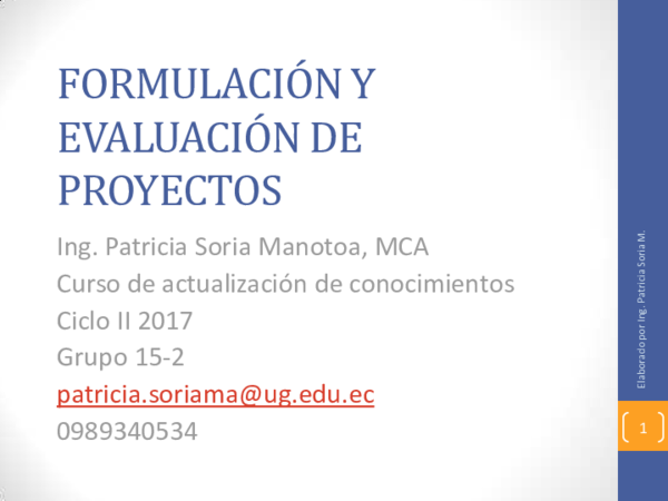 (PDF) FORMULACIÓN Y EVALUACIÓN DE PROYECTOS