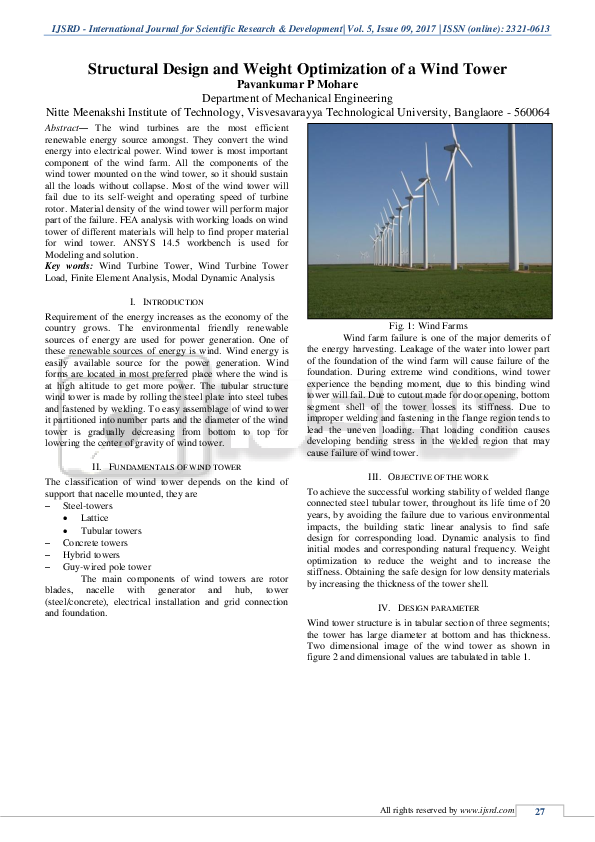 (PDF) Structural Design and Weight Optimization of a Wind Tower