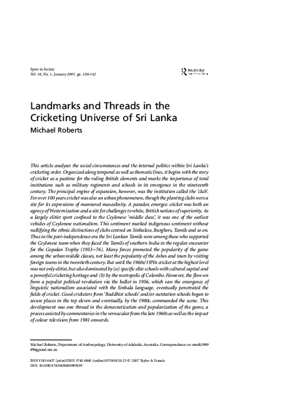 (PDF) Landmarks and Threads in the Cricketing Universe of Sri Lanka