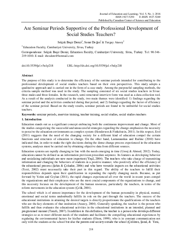 (PDF) Are Seminar Periods Supportive of the Professional Development of