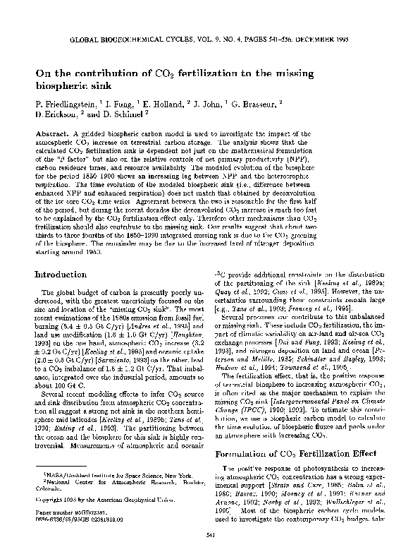 On the contribution of CO 2 fertilization to the missing biospheric sink
