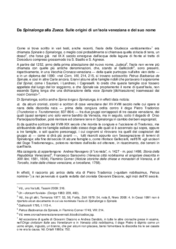 Da SPINALONGA alla ZUECA. Sulle origini di un’isola veneziana e del suo nome