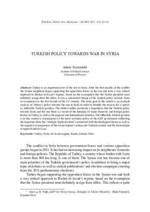 (PDF) Turkish Policy Towards War in Syria