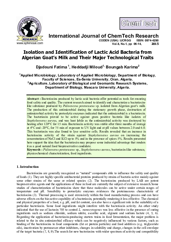 (PDF) Isolation and Identification of Lactic Acid Bacteria from ...