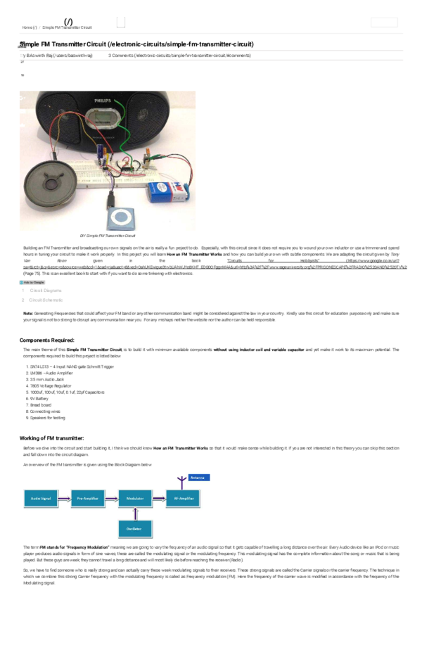 (PDF) Home (/) / Simple FM Transmitter Circuit DIY Simple FM Transmitter Circuit nilesh kumar