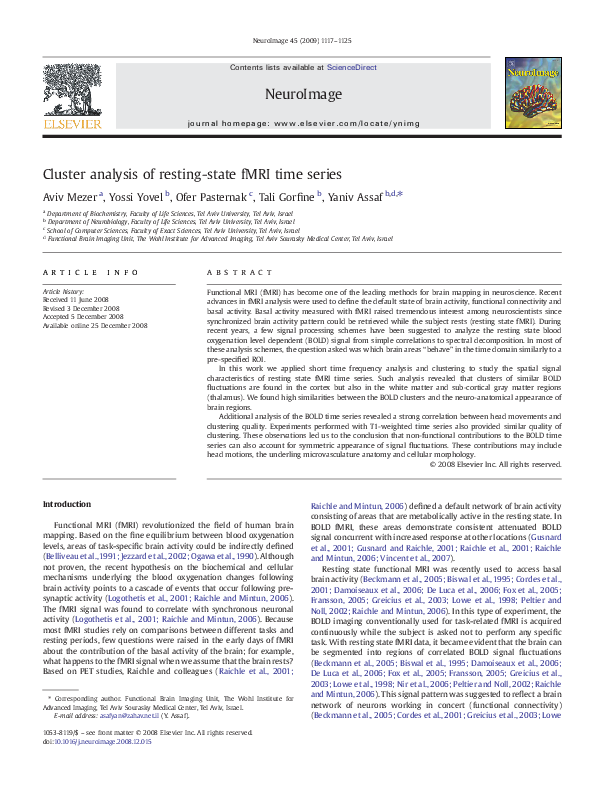(PDF) Cluster analysis of resting-state fMRI time series