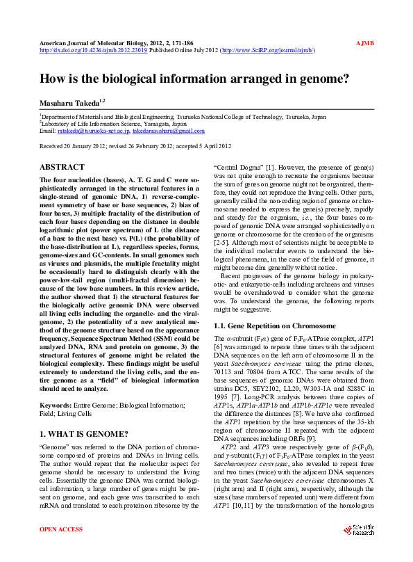 (PDF) How is the biological information arranged in genome? Masaharu