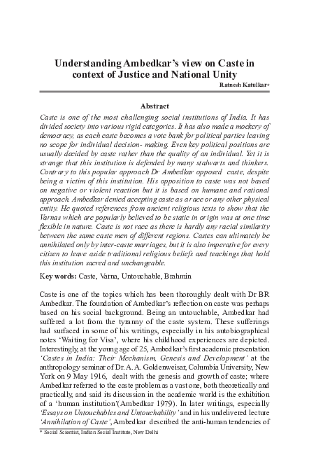 (PDF) Understanding Ambedkar's view on Caste in context of Justice and ...