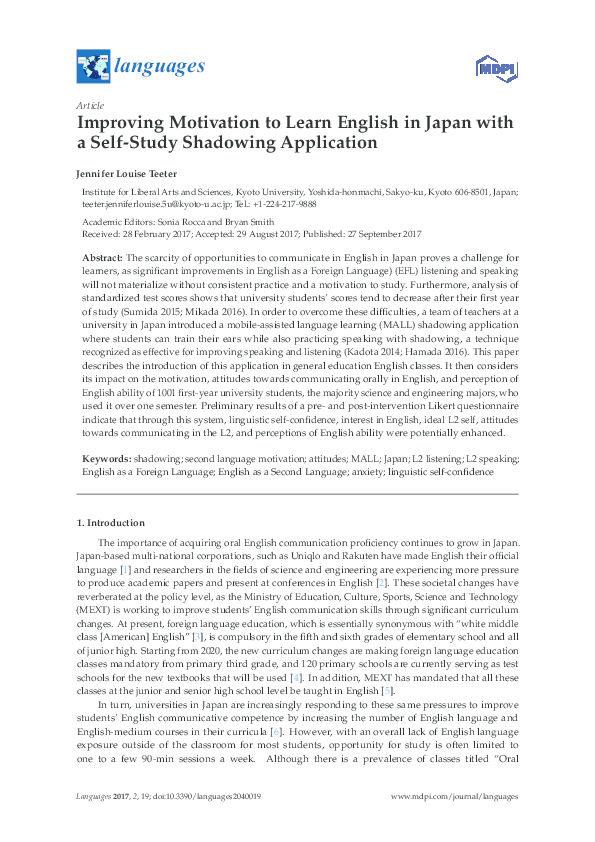 (PDF) Improving Motivation to Learn English in Japan with a Self-Study ...