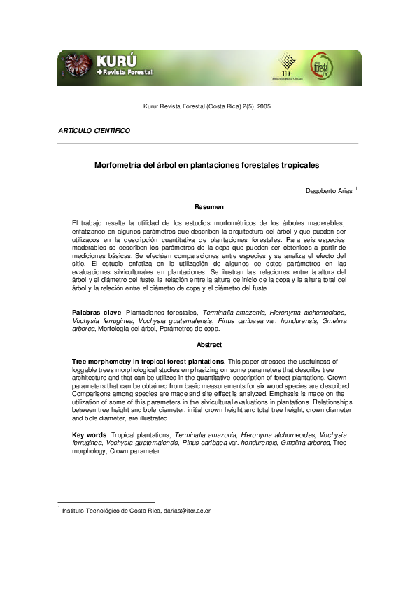 (PDF) (2004). Tree morphometry in tropical forest plantations. Kurú ...