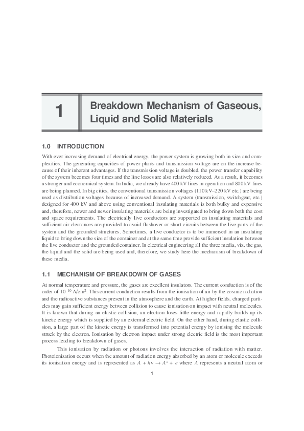 (PDF) Breakdown Mechanism of Gaseous, Liquid and Solid Materials 1 1.0