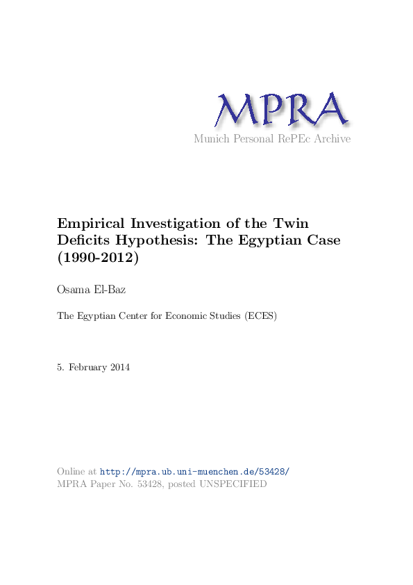 (PDF) M P RA Empirical Investigation of the Twin Deficits Hypothesis ...