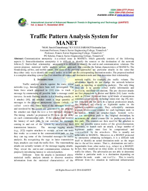 (PDF) Traffic Pattern Analysis System for MANET