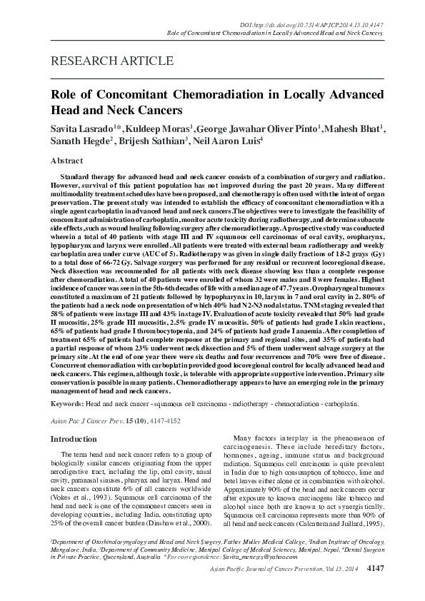 (PDF) Role of concomitant chemoradiation in locally advanced head and ...