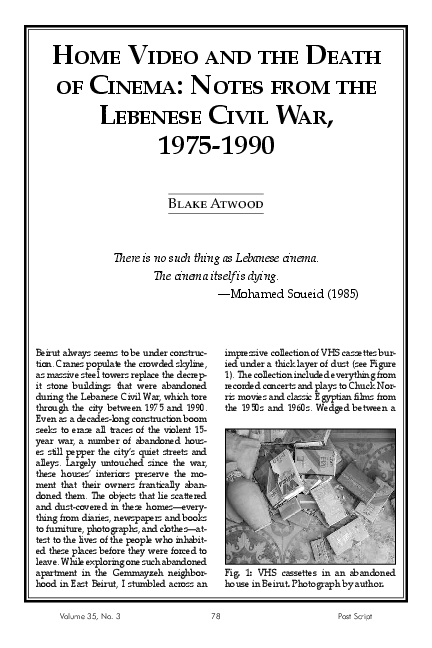 (PDF) “Home Video and the Death of Cinema: Notes from the Lebanese ...