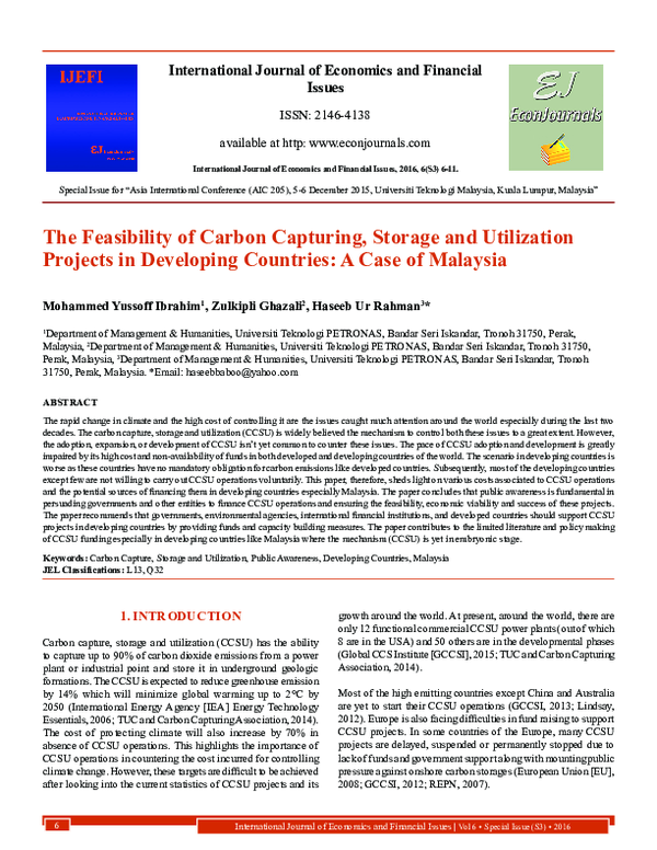 (PDF) The Feasibility of Carbon Capturing, Storage and Utilization ...